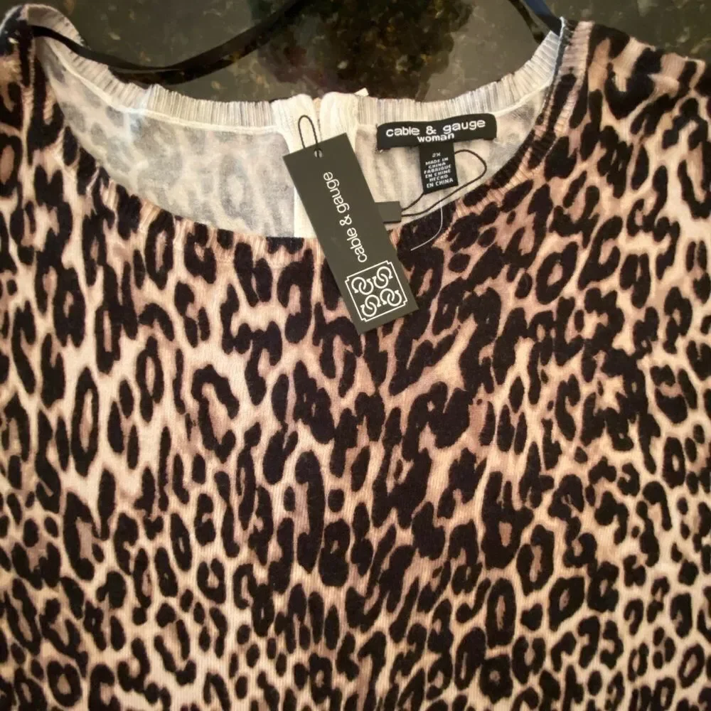 NWT *Cable & Gauge* 2X Super-Soft! Cheetah Sweater Zip Neck